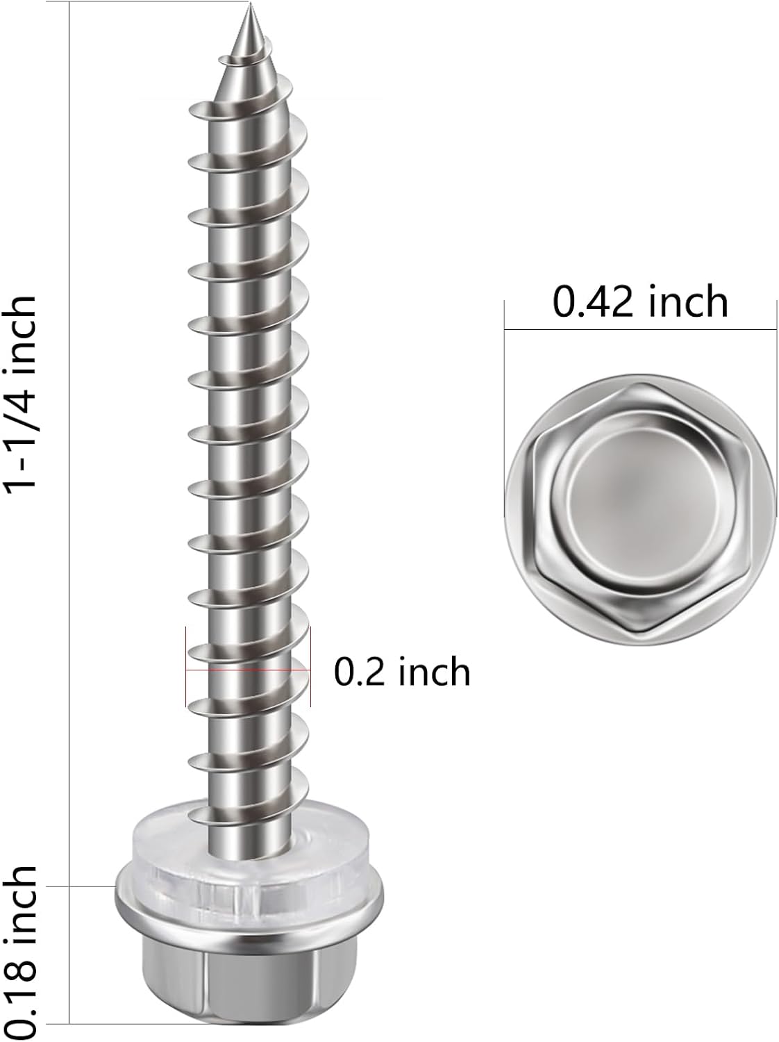 200 Pzas Tornillos Acero Inox 10x1-1/4 Hexagonal Tapado Rápido
