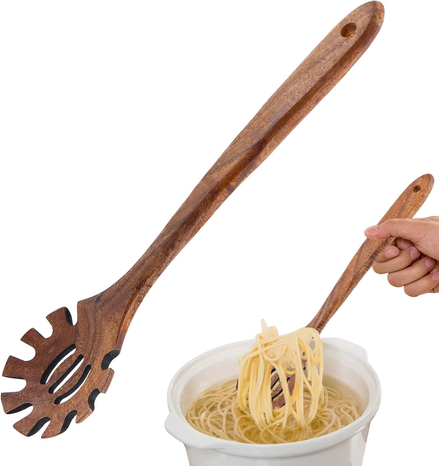Cuchara y tenedor de madera para pasta 13pulg con dientes