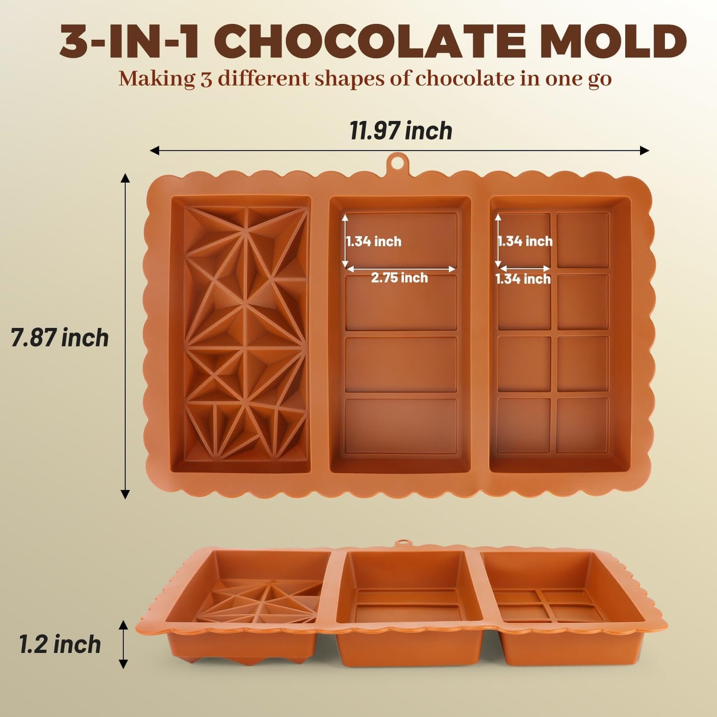 Molde silicona 3 cavidades para barra de chocolate Dubai