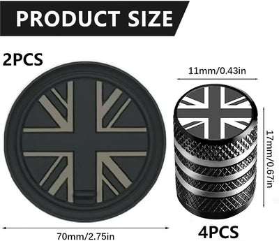 Set 6 accesorios auto 4 tapas válvula neumático Mini Cooper negro