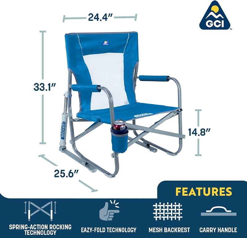 Silla mecedora playa plegable con asa transporte color azul