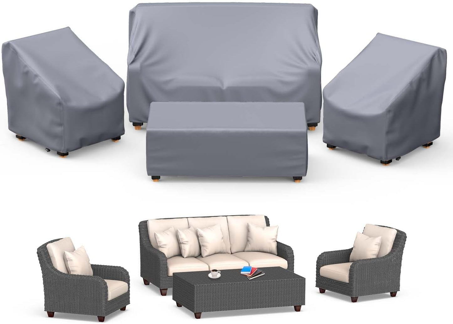Fundas muebles patio 4 Pzas impermeables con correa