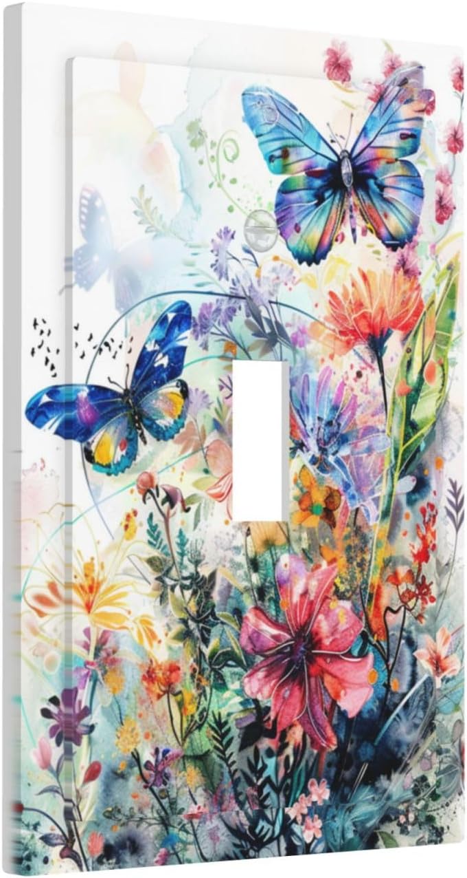 Placa interruptor decorativo acuarela mariposas flores 1 gang