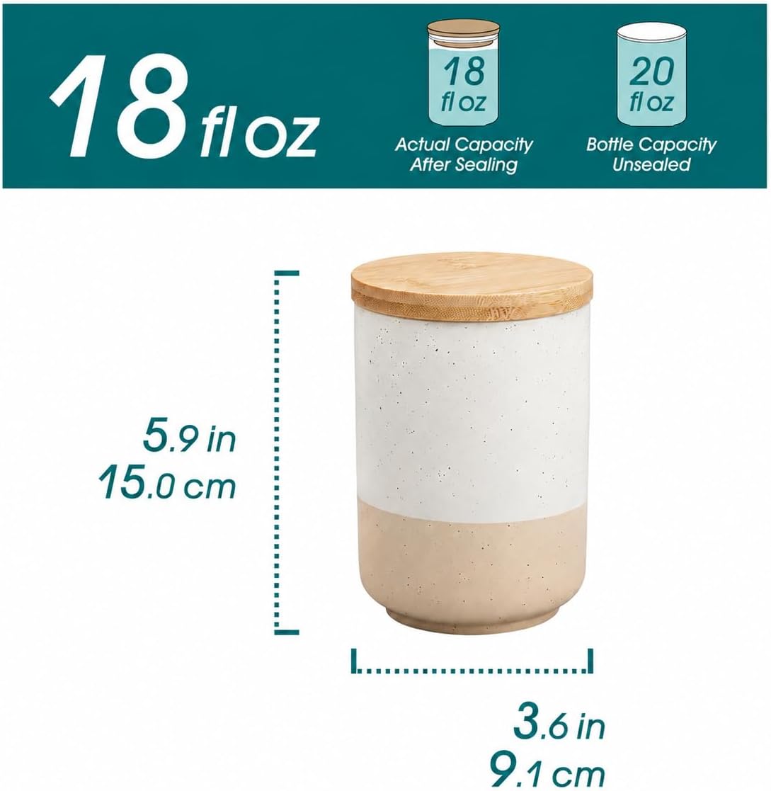 Set 4 Tarros Cerámica con Tapas Madera Herméticas 18oz