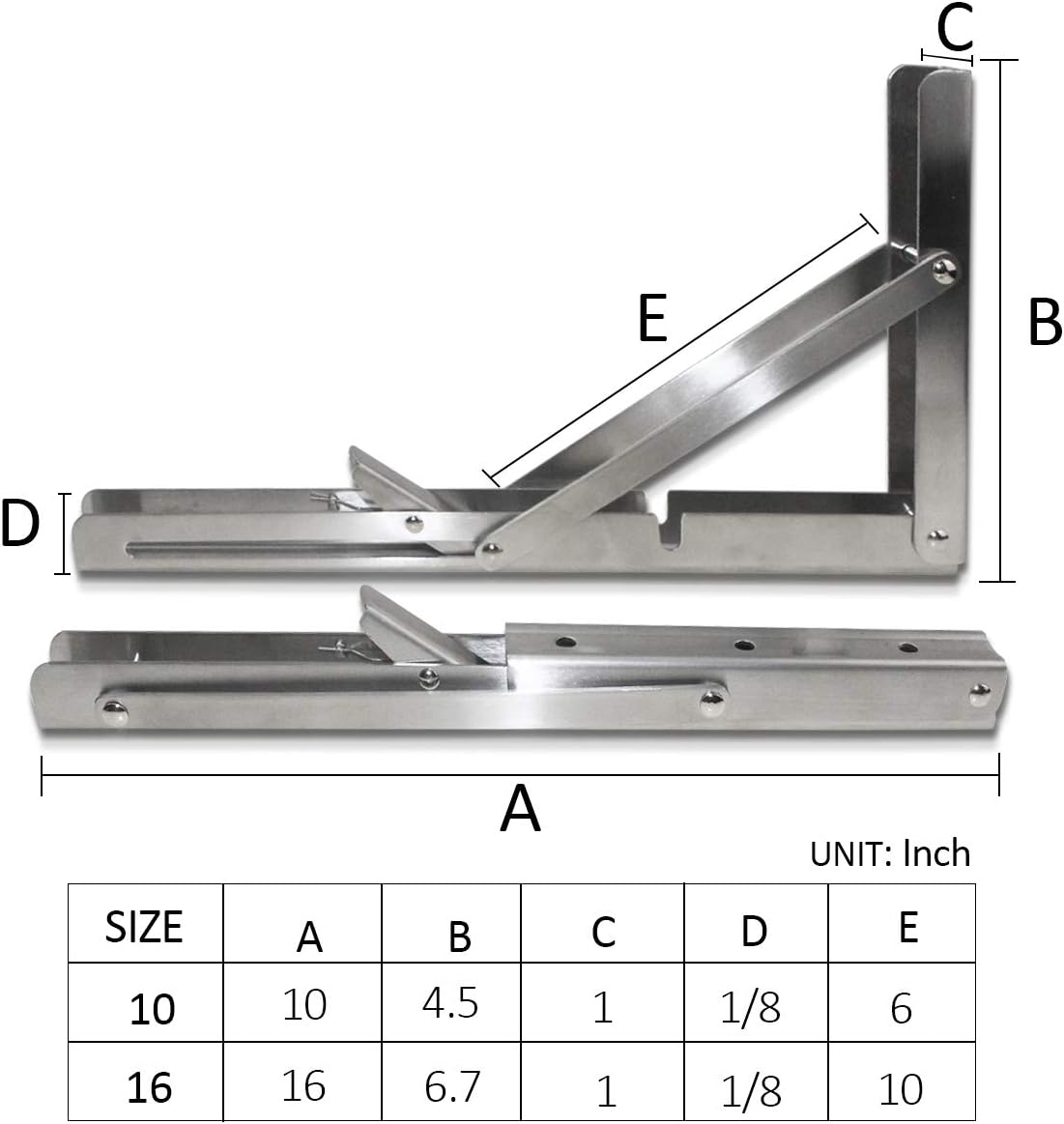 Soporte plegable acero inox 10pulg para mesa banco 4uds