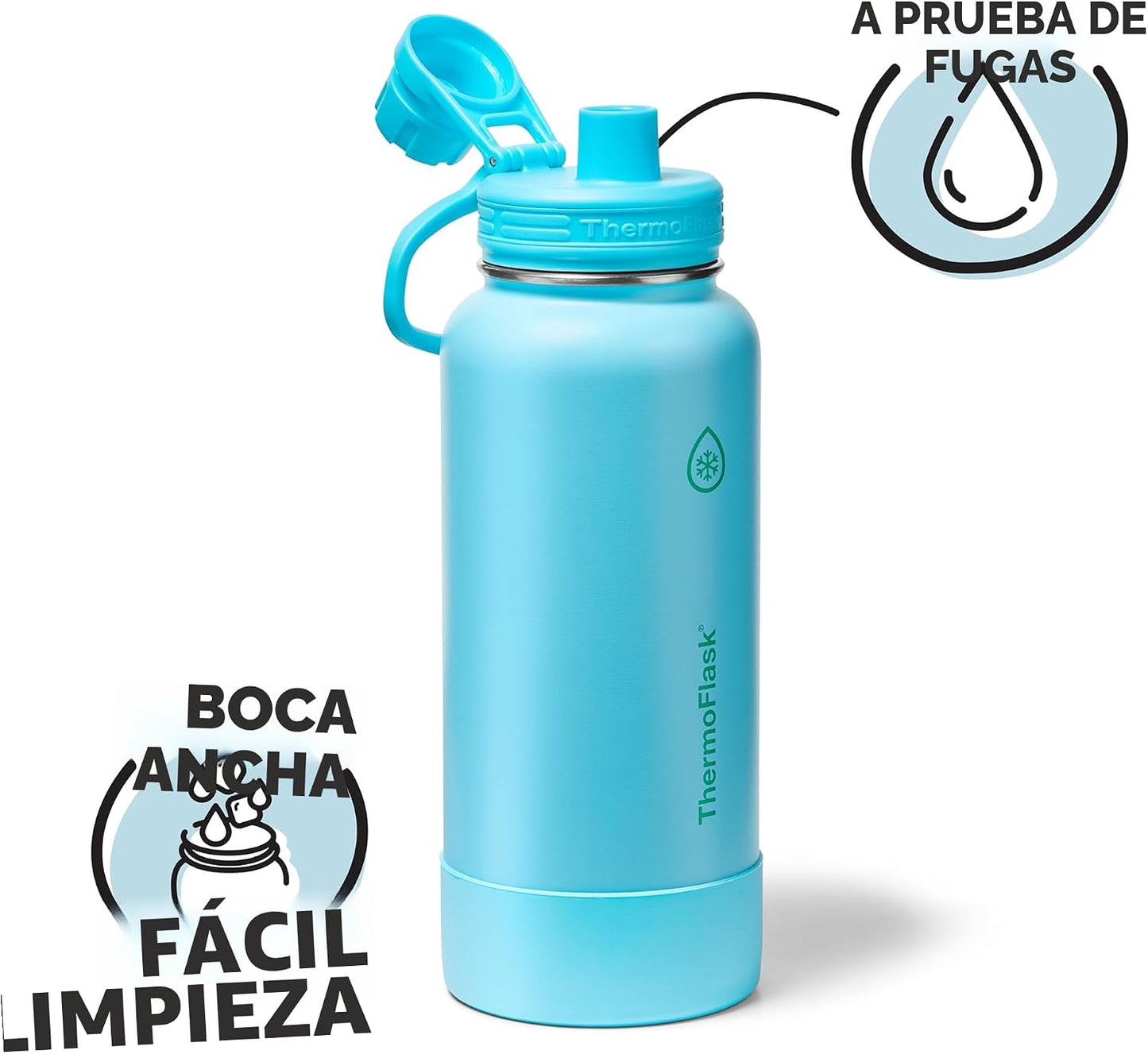 Botella agua acero inox doble pared 32oz con tapa boquilla azul
