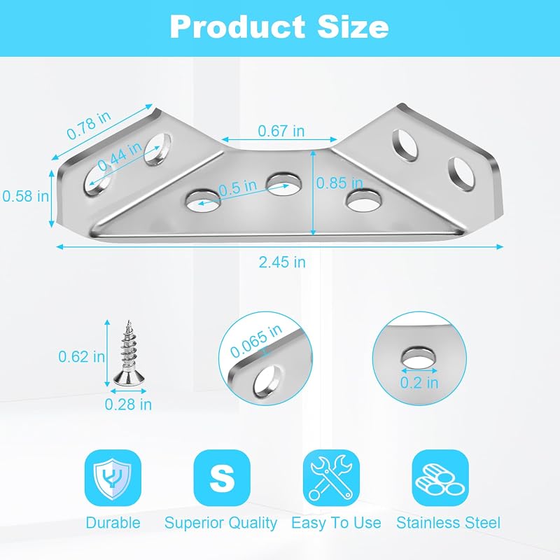12 Pzas Soportes Esquina Acero Inox Universal para Madera