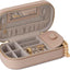 Caja viaje ovalada beige con joyero cremallera espejo