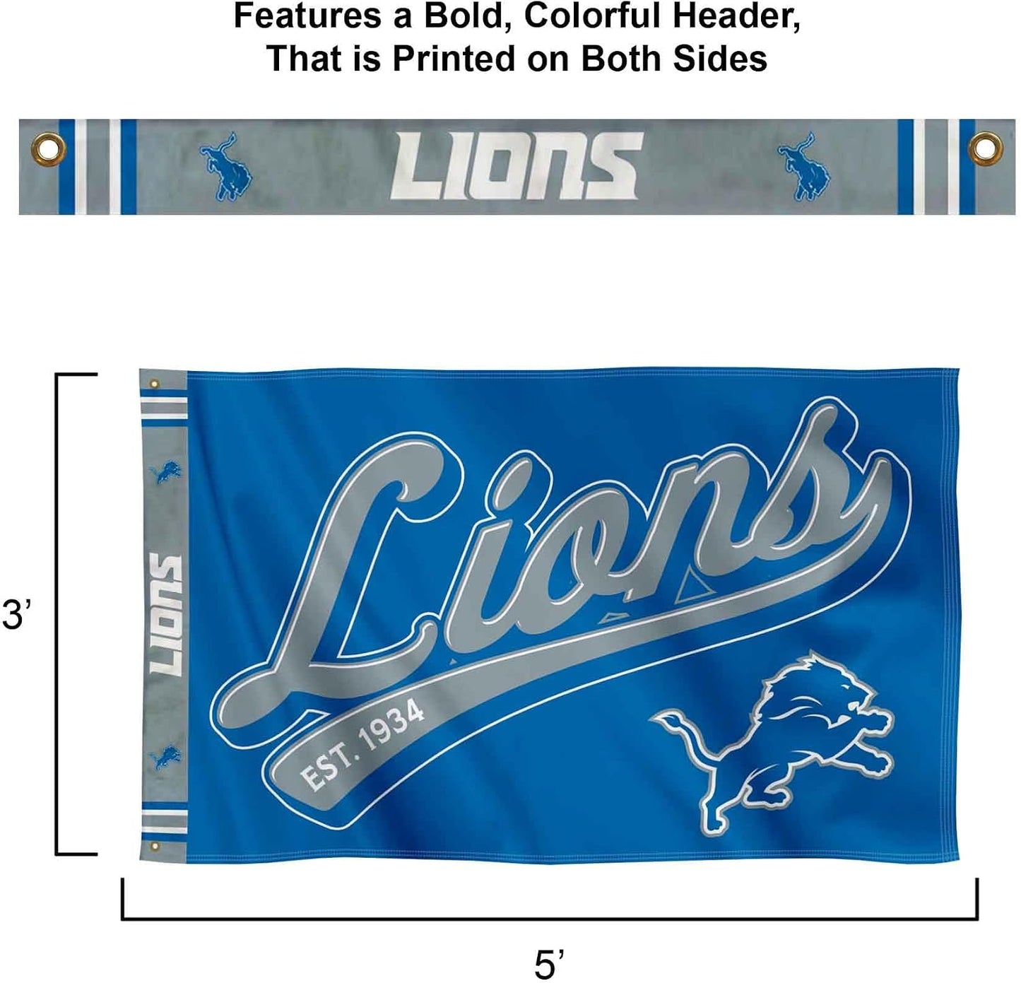 Bandera con logotipo Detroit Lions