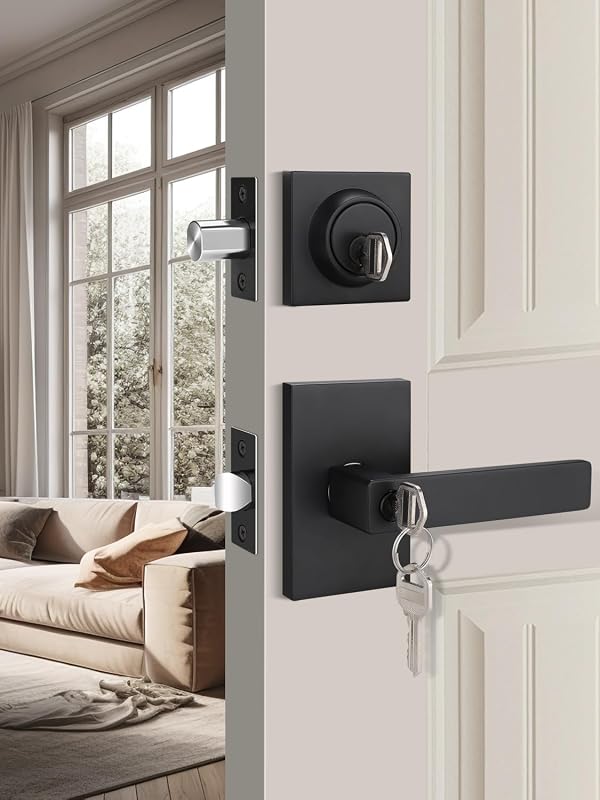 Set 3 pomos puerta negros con cerrojo seguridad