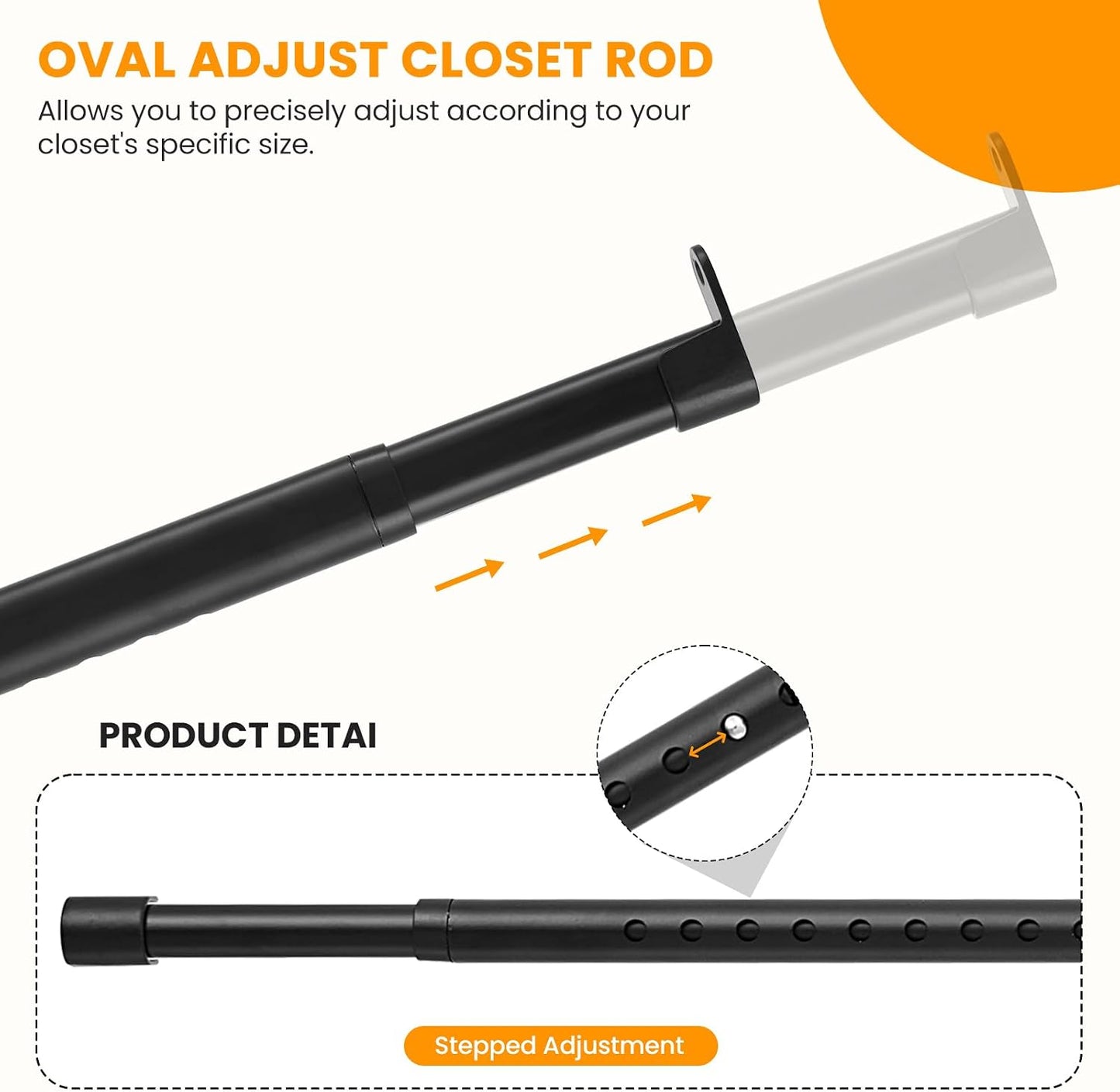 Barra ovalada para colgar ropa ajustable 18-87" negra