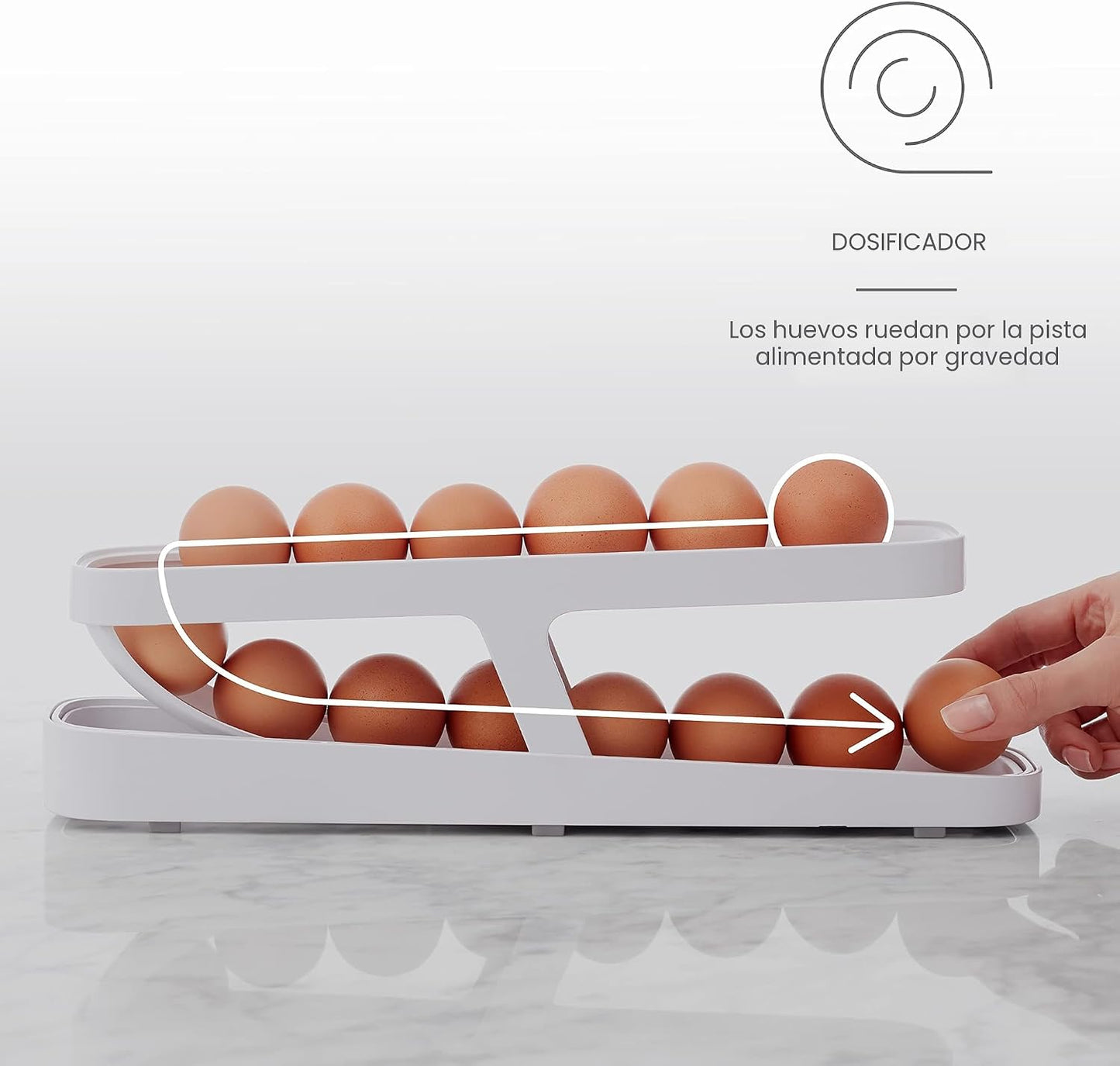 Dispensador huevos enrollable ahorra espacio