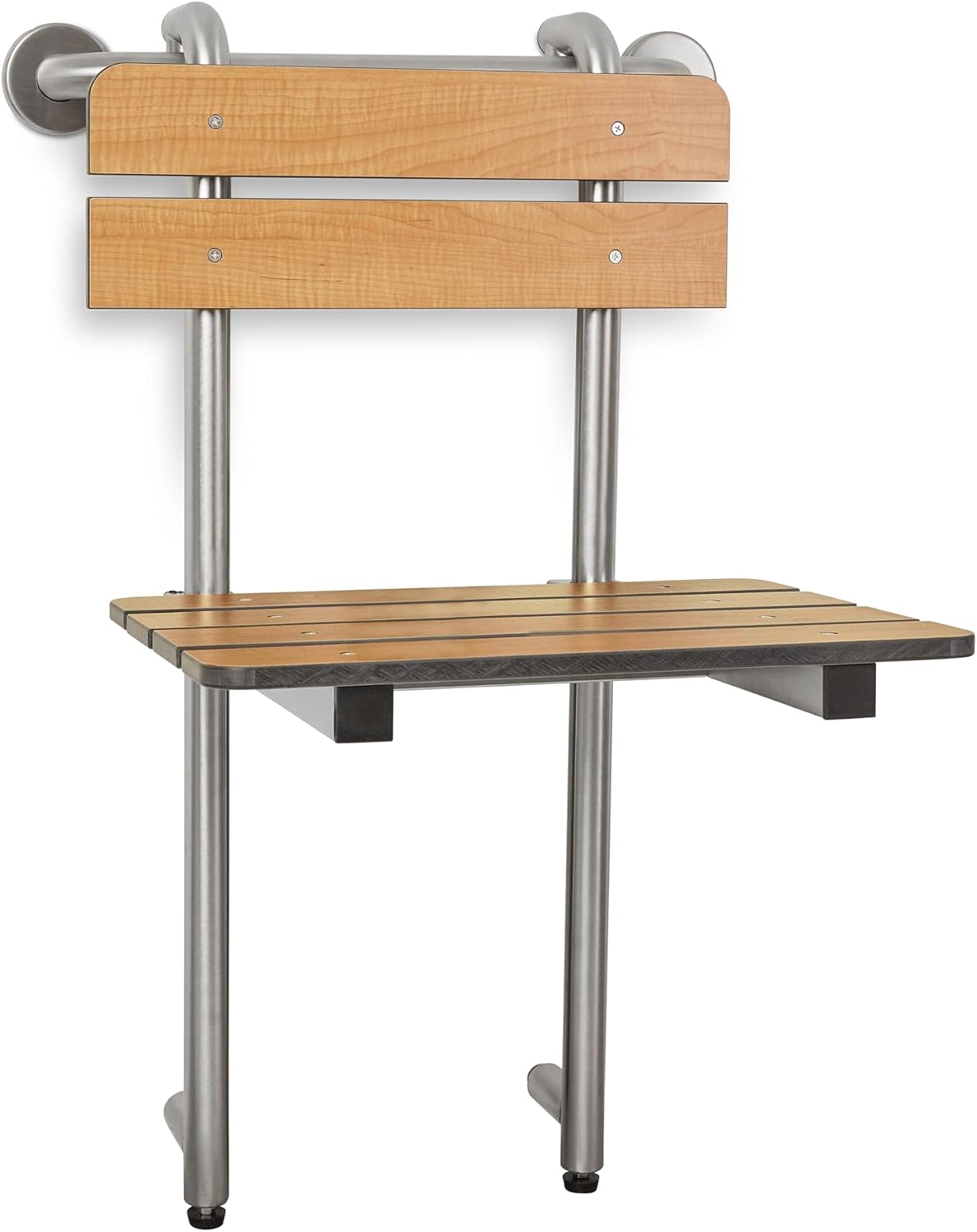 Asiento ducha portátil con respaldo y patas teca