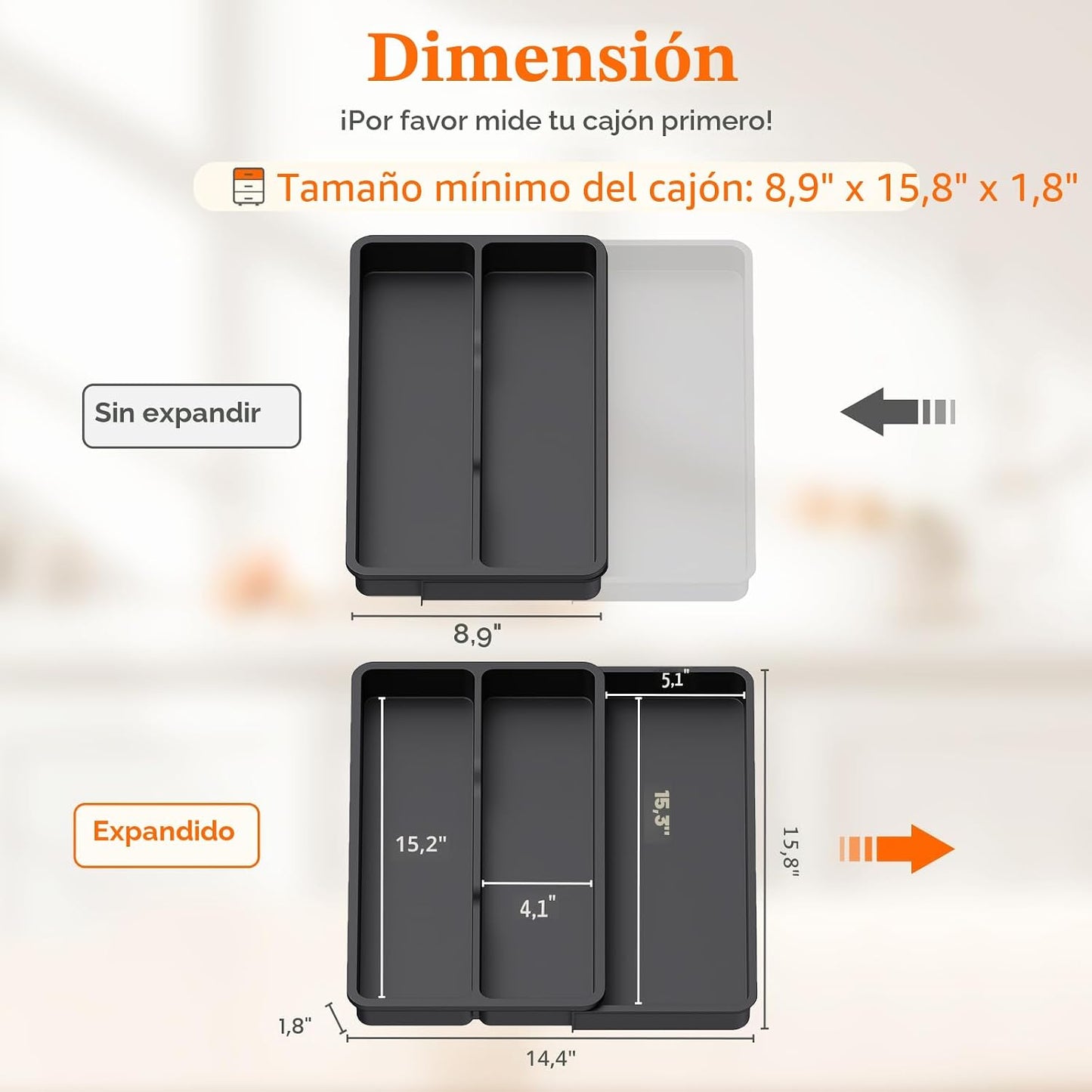 Organiz. cubiertos cajón cocina expandible ajustable