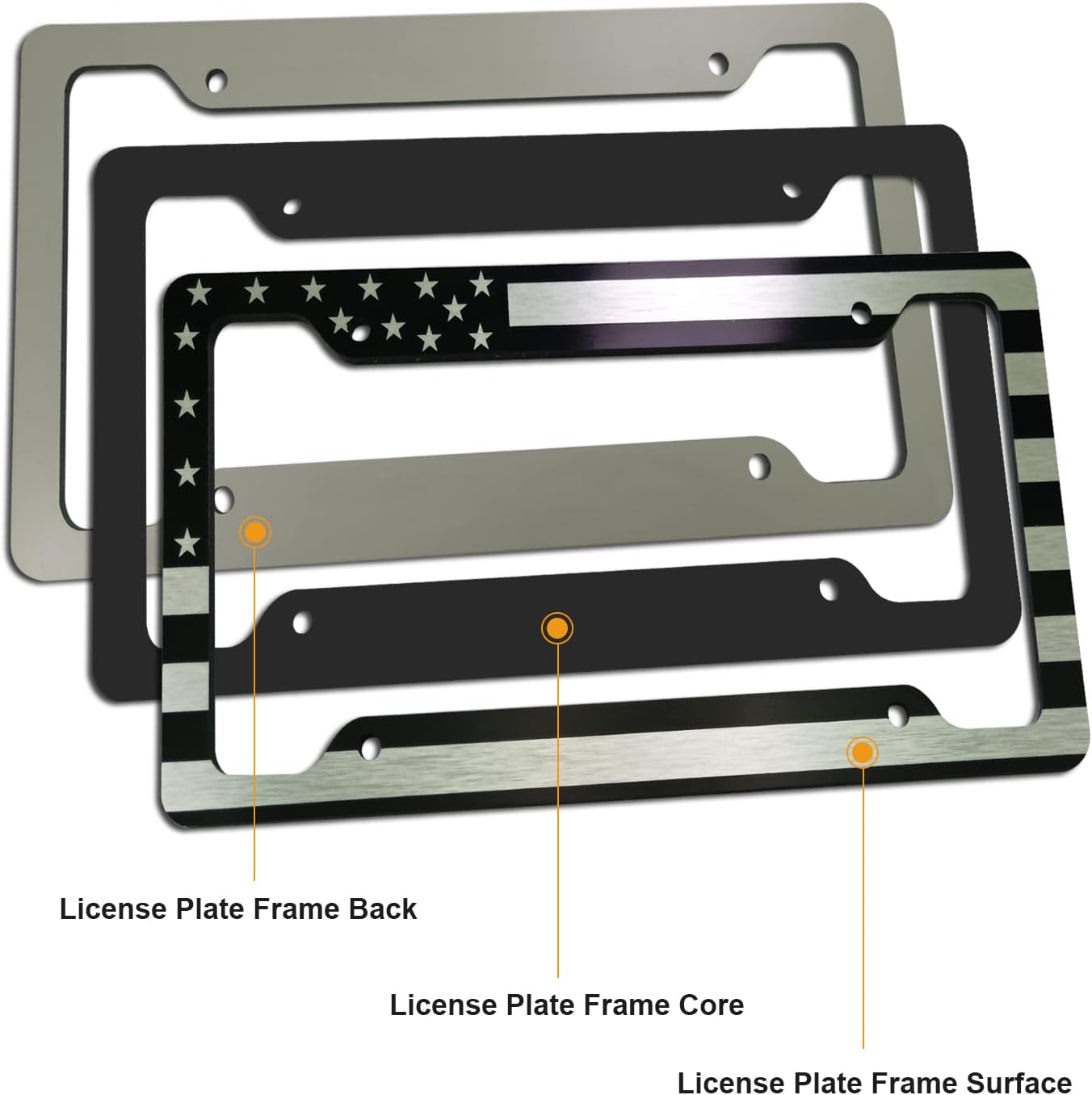 Marcos matrícula EE.UU. 2 pack aluminio cepillado 4 agujeros