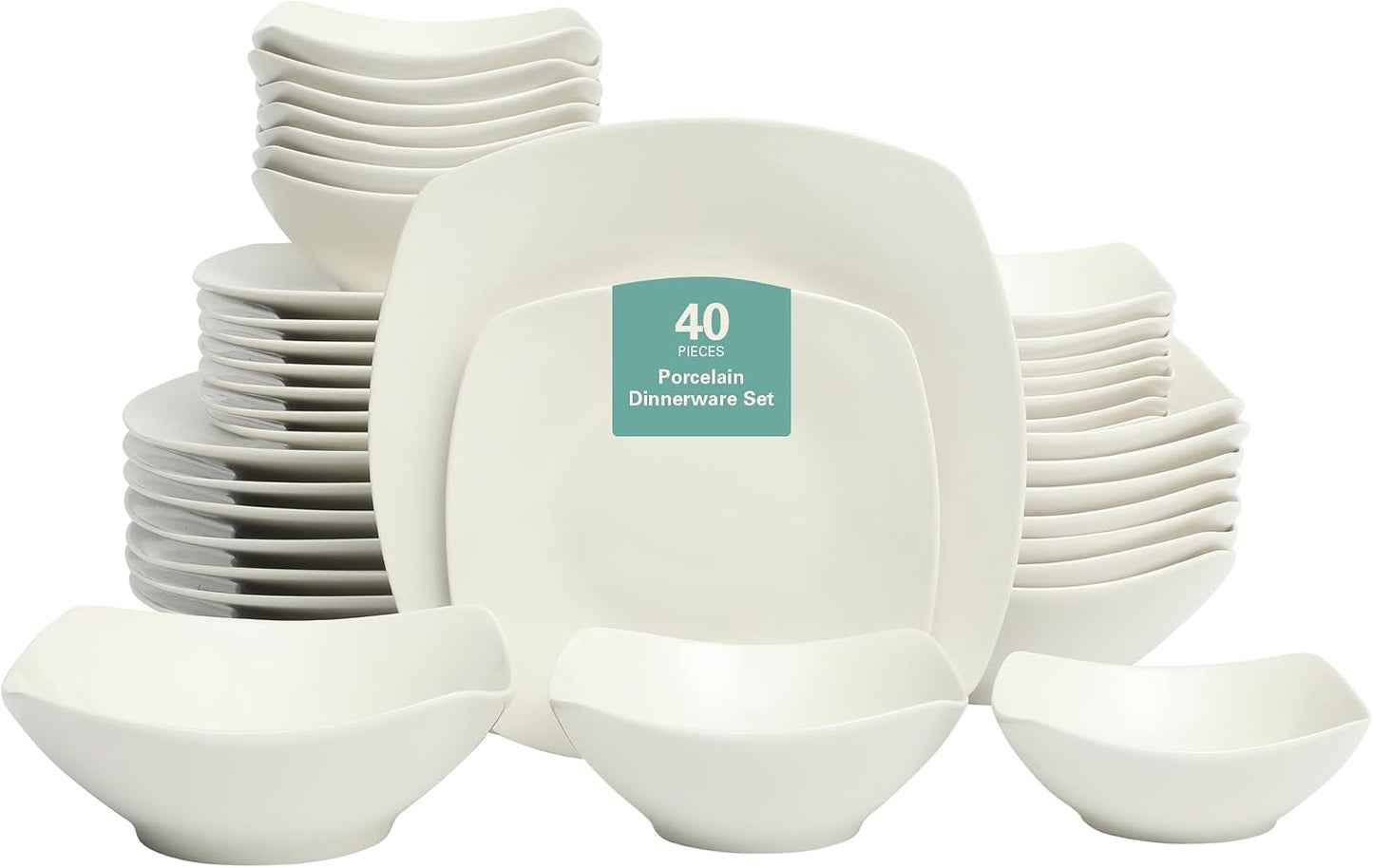 Set 40 Pzas Vajilla Porcelana Blanca Servicio 8
