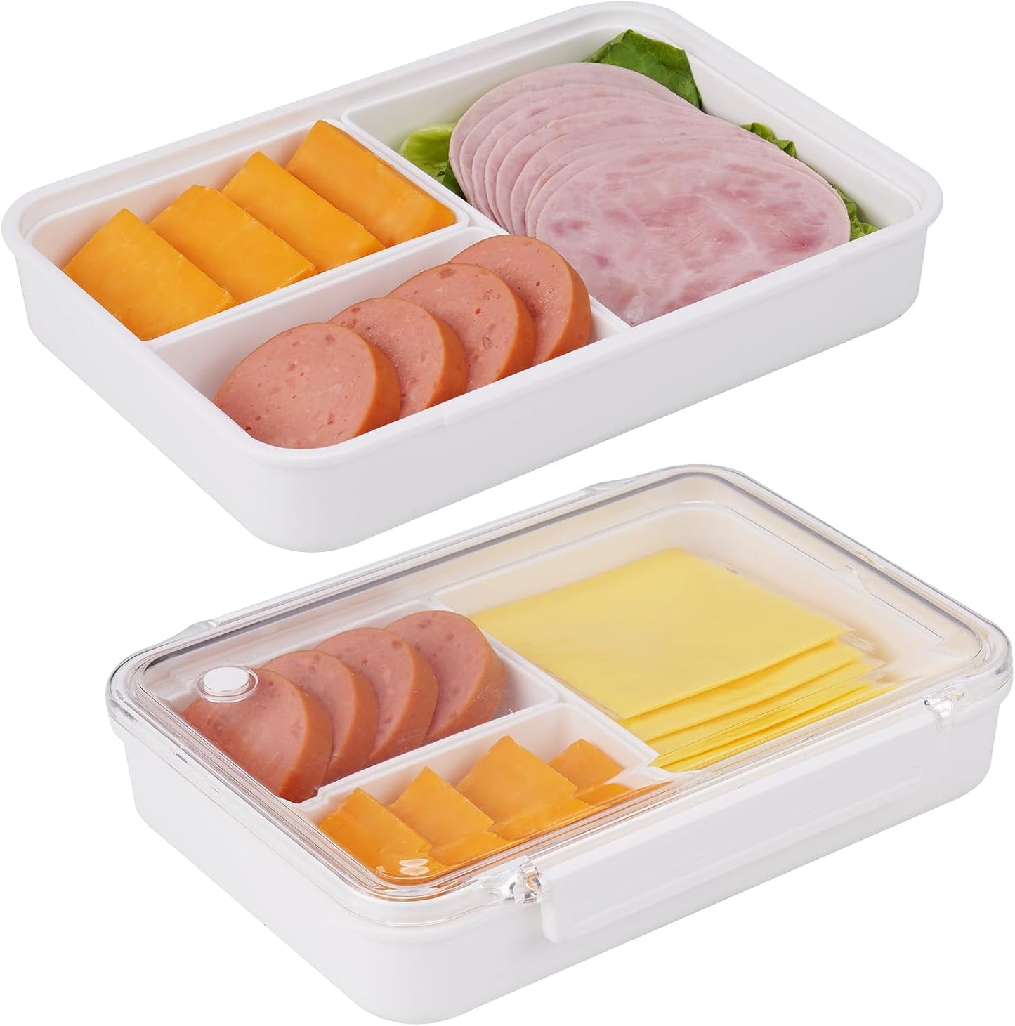 Soporte tocino queso refri con tapa sellado 3 compartimentos