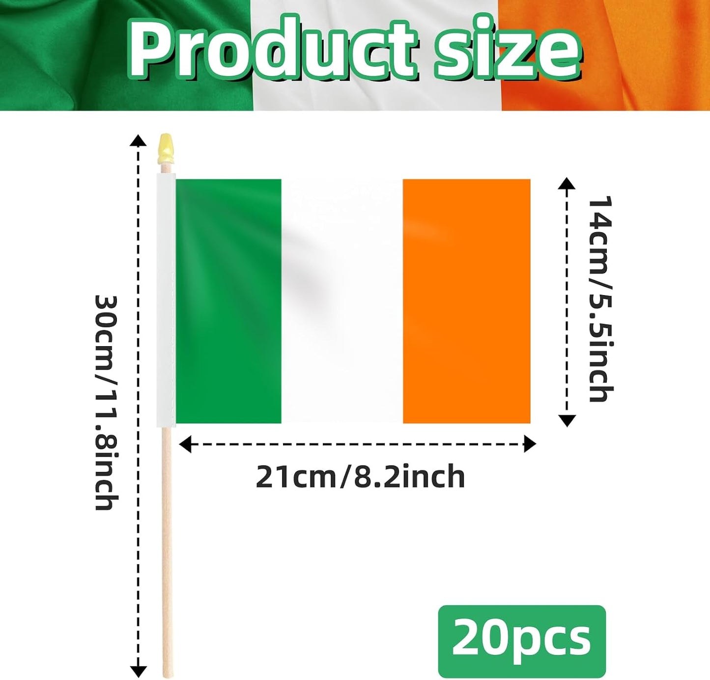 20 Banderas Irlanda 5x8pulg Palos Madera Tono Dorado