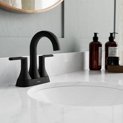 Grifo baño 4pulg 2 manijas 3 agujeros acabado negro mate
