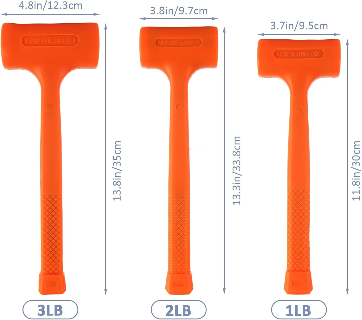 Set 3 martillos muertos goma naranja antiderrap sin rebote