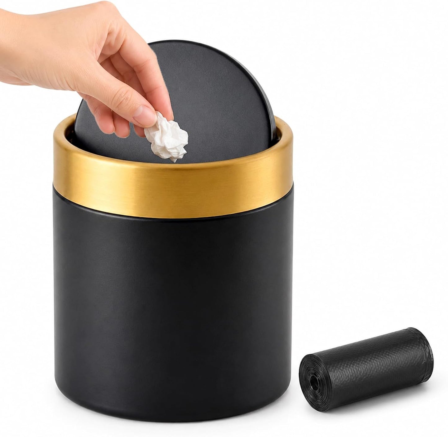Cubo basura metal 0.4gal con tapa oscilante negro