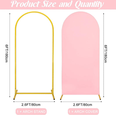 Soporte arco metal y telón elastano rosa para bodas