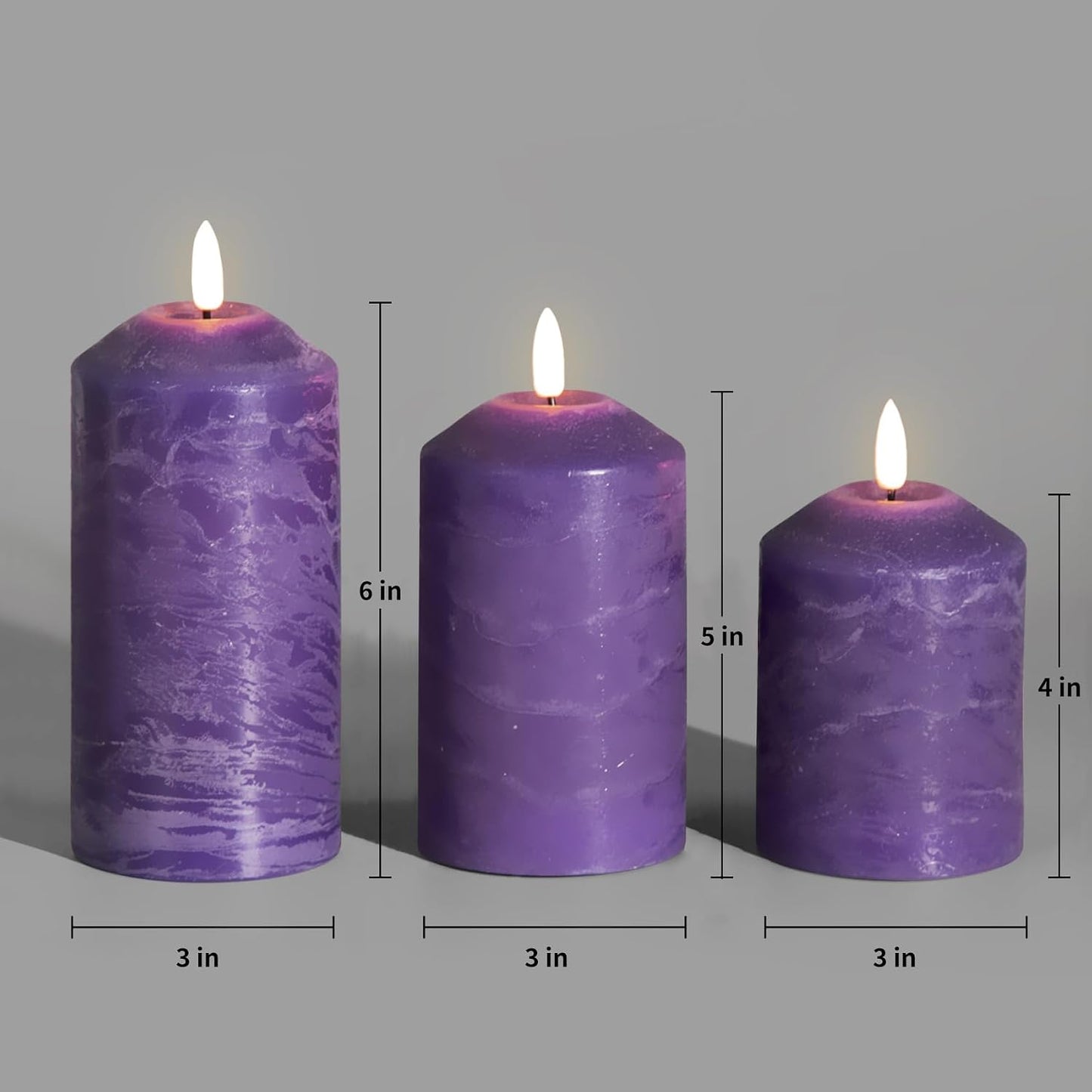 Velas pilar LED sin llama púrpura control remoto set 3