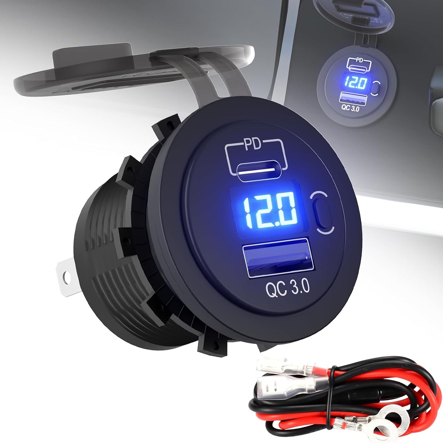 Enchufe PD tipo C USB QC 3.0 con LED azul para lancha RV