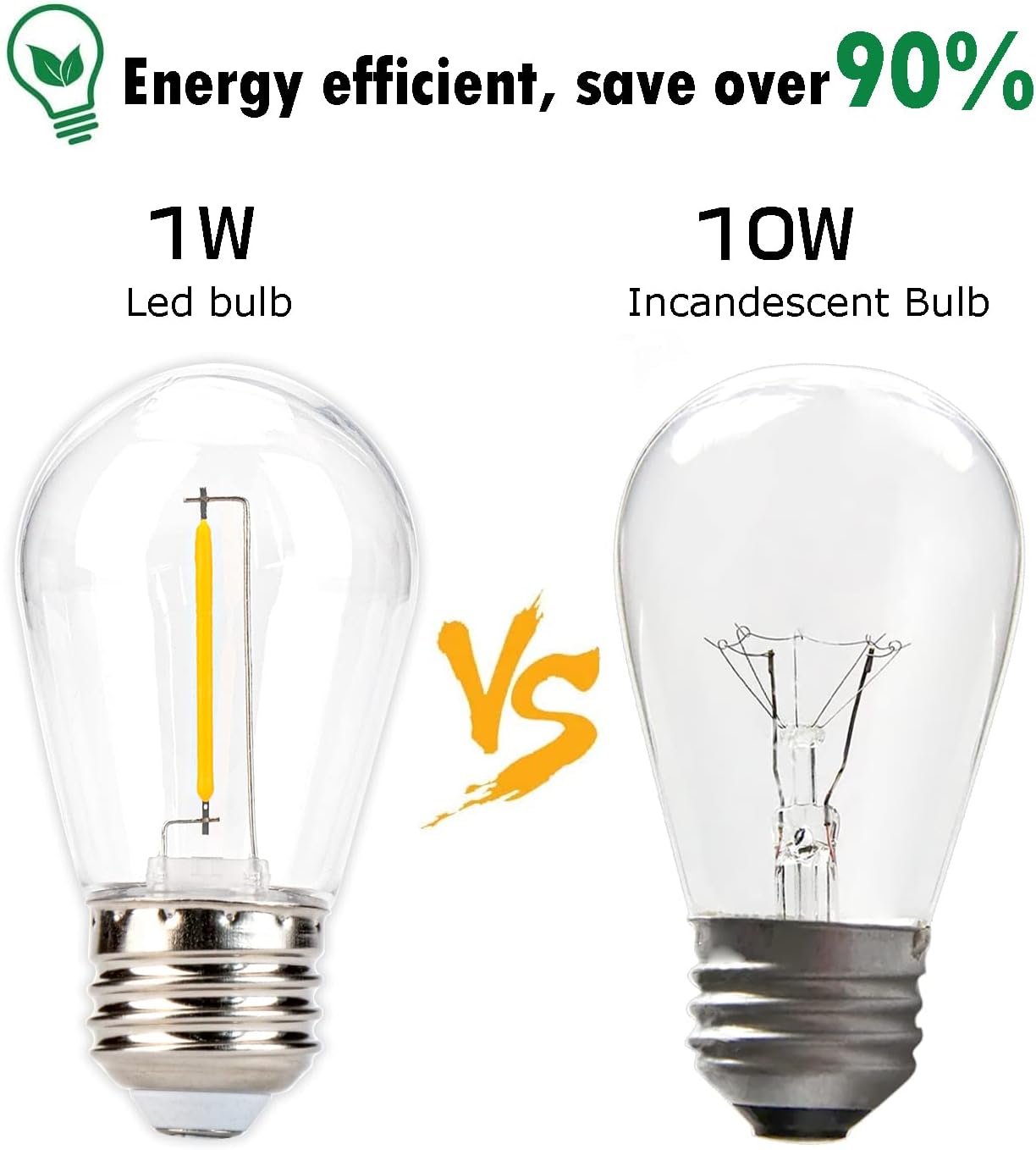 15 Bombillas LED S14 E26 1W Blanco Cálido Impermeable