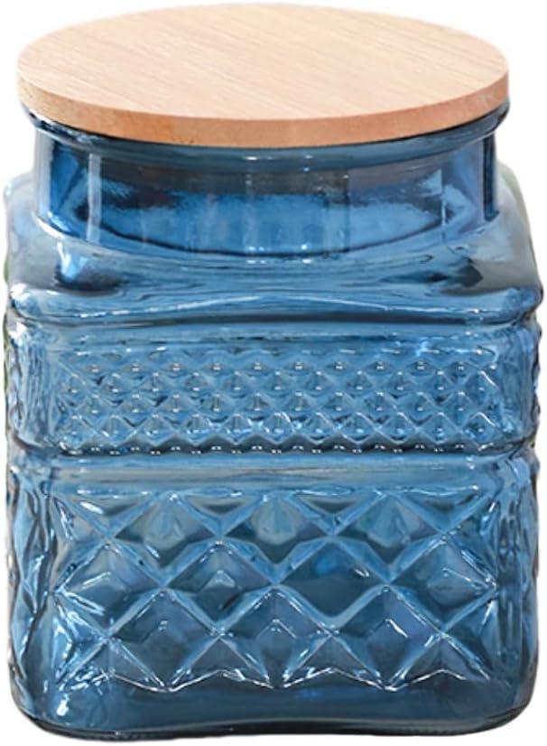 Tarro cuadrado vidrio 37oz con tapa para café té azúcar azul