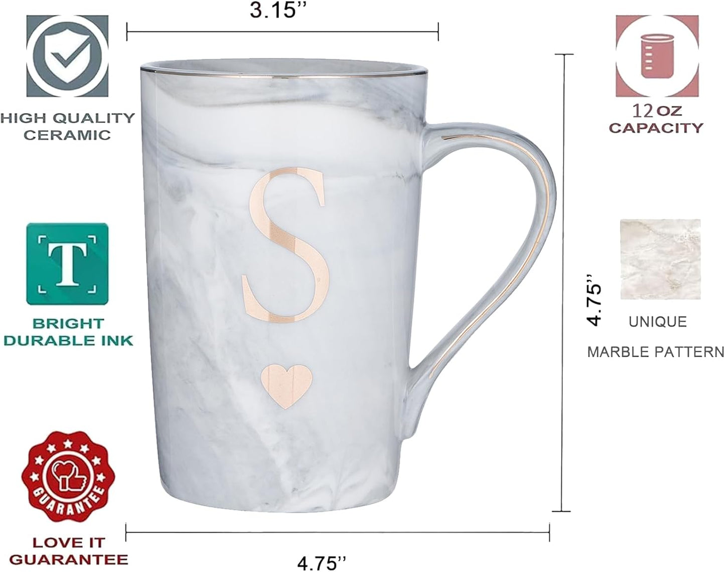 Taza cerámica personalizada estilo mármol con letra S 12oz