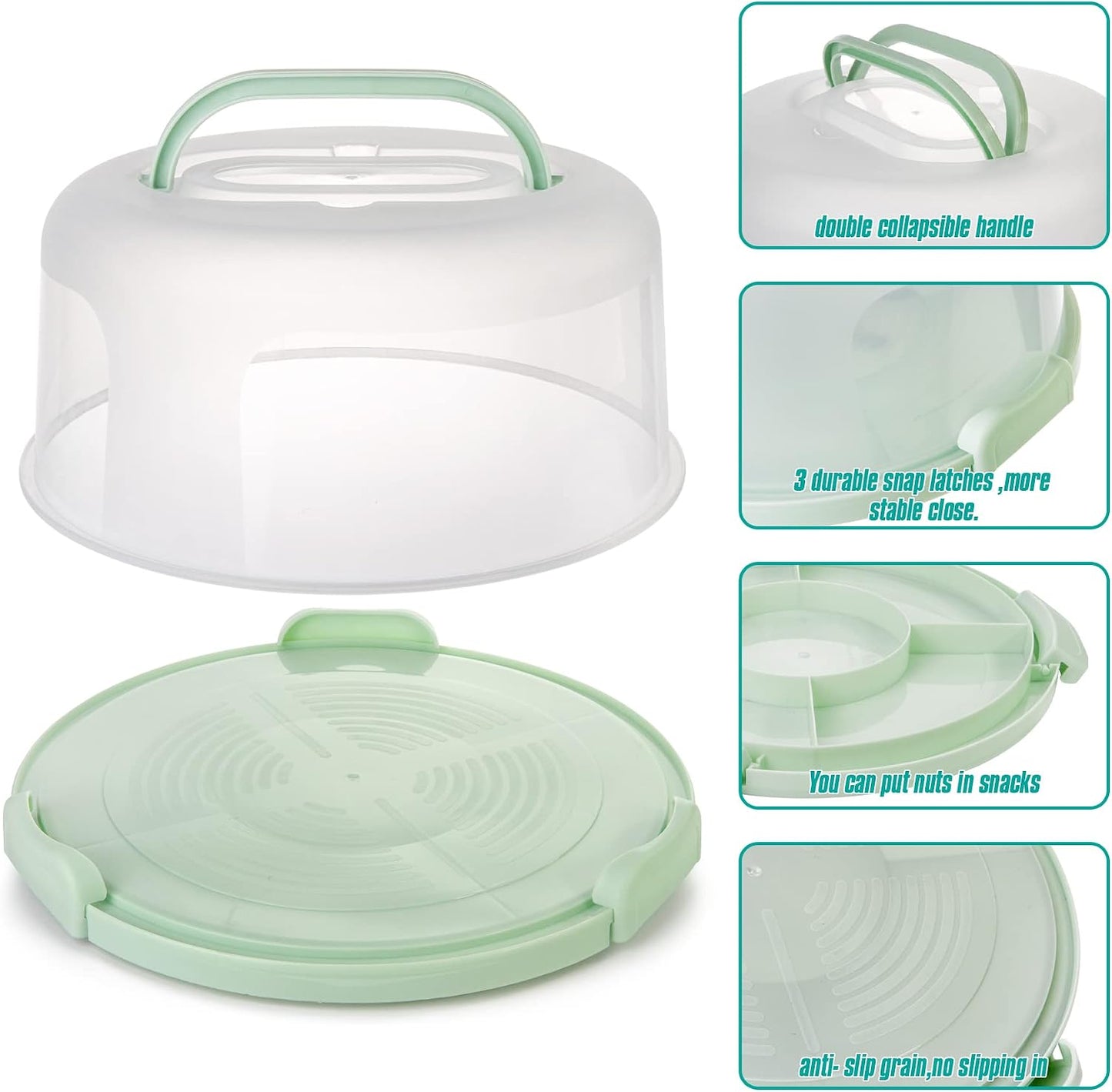 Porta pasteles asa contenedor redondo 10" verde