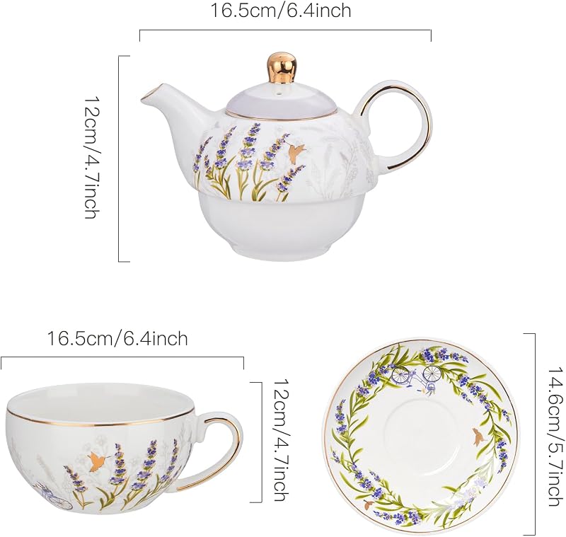 Set té para mujer con tetera floral lavanda