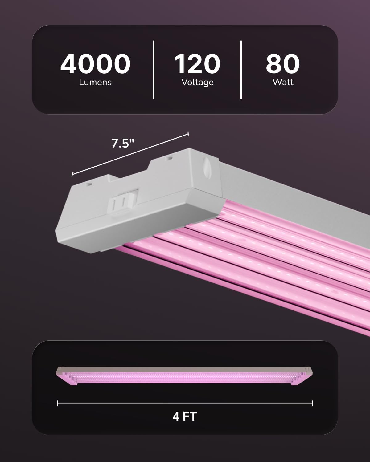 Luz LED cultivo plantas 4ft 80W espectro completo con