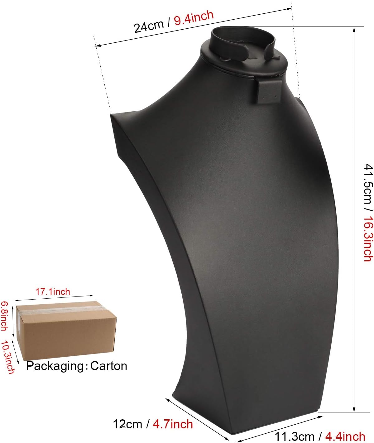 Busto cuero negro para exhibir joyas 16.3"