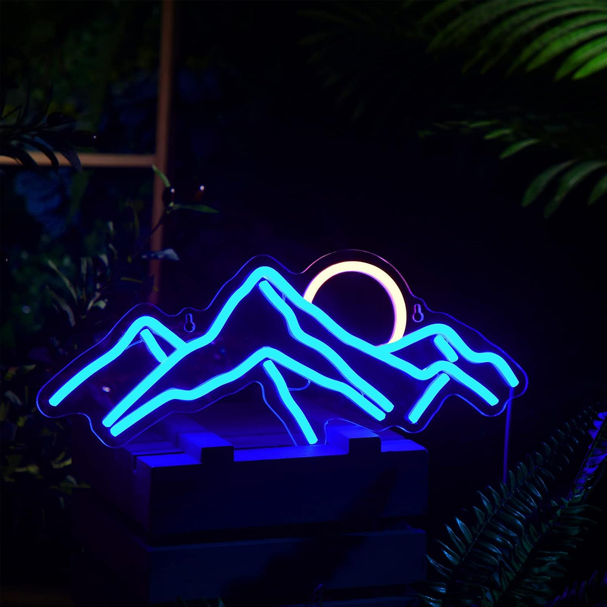 Letrero neón montañas luna USB decoración pared dormitorio