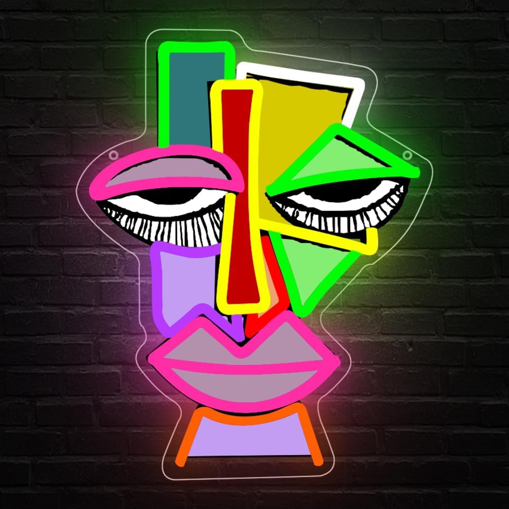 Letrero neón abstracto con rostro led pared bar