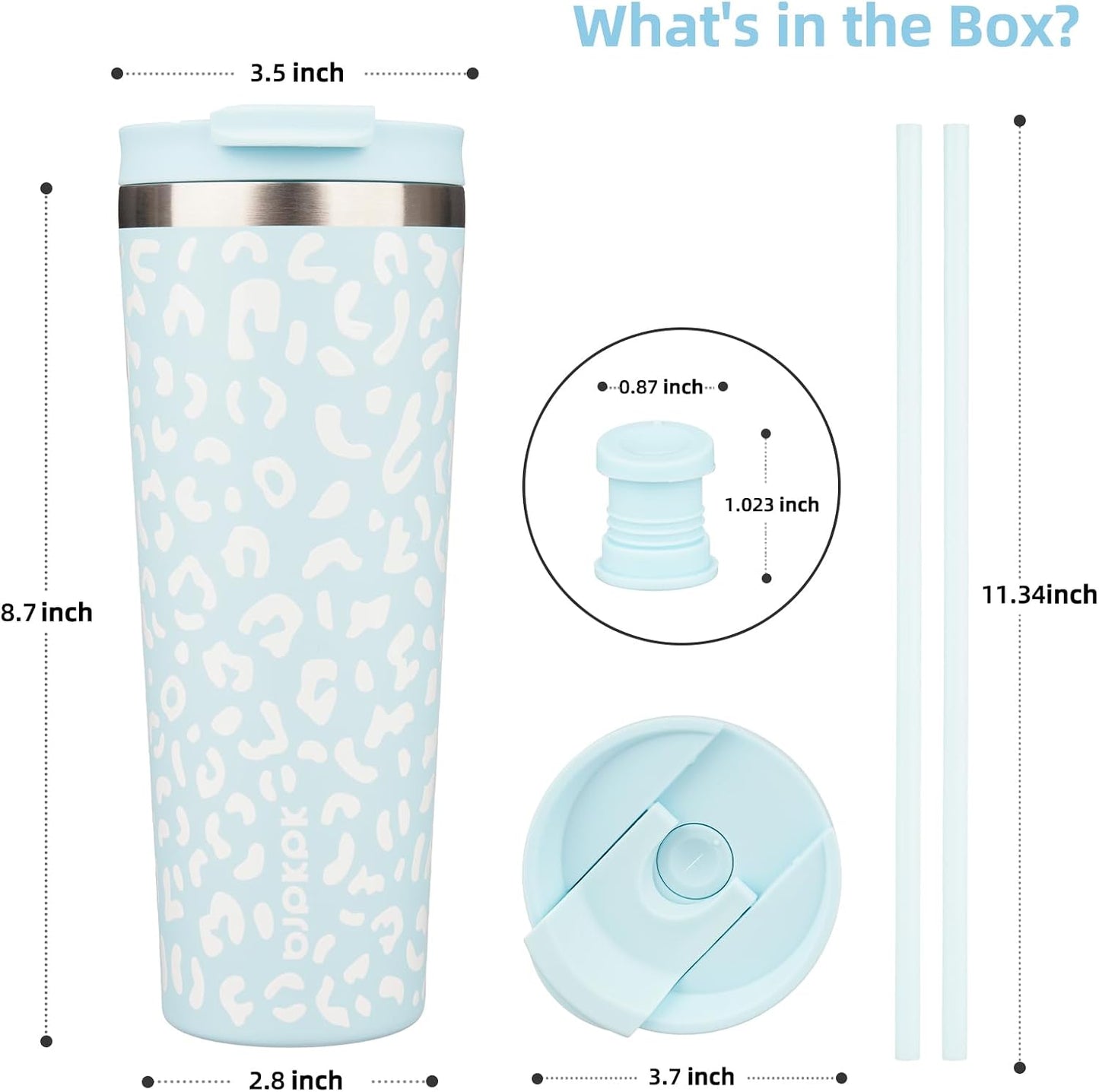 Vaso acero inox 26oz con tapa pajita diseño leopardo azul