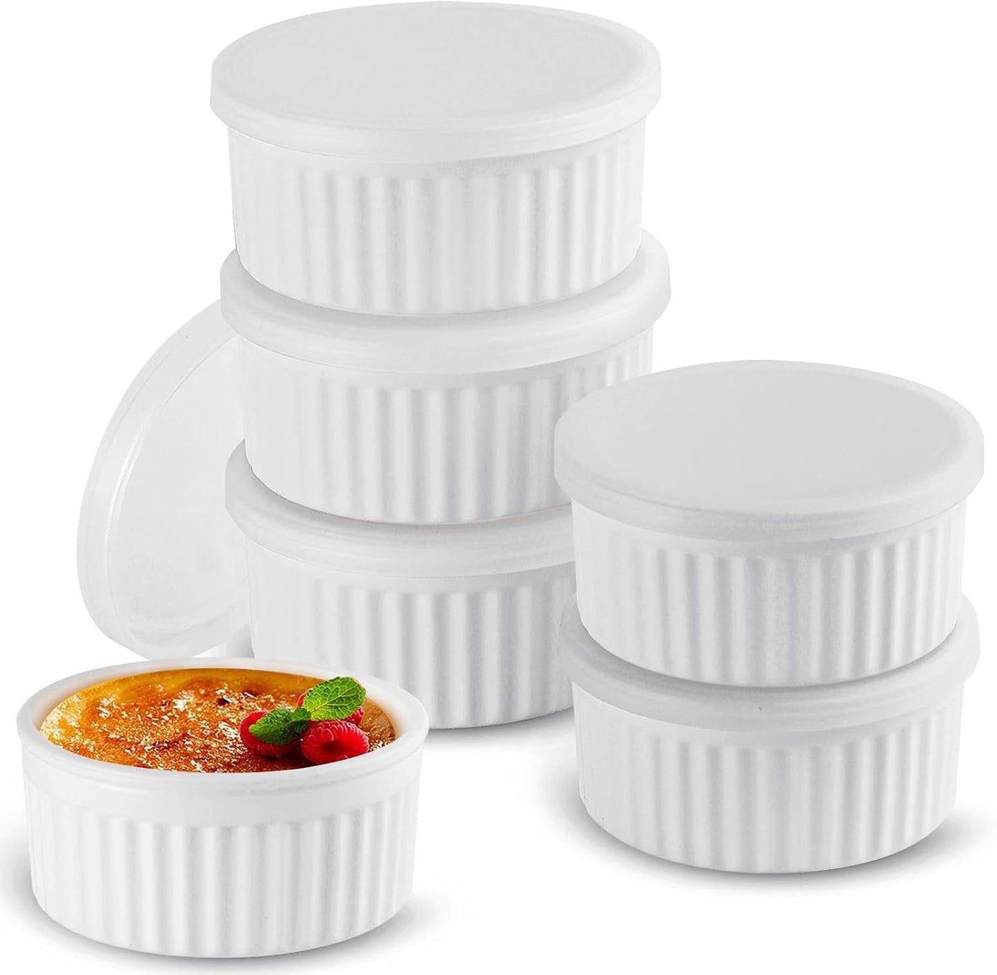 6 Pzas Ramekins Silicón Antiadherente 113ml con Tapa para Hornear