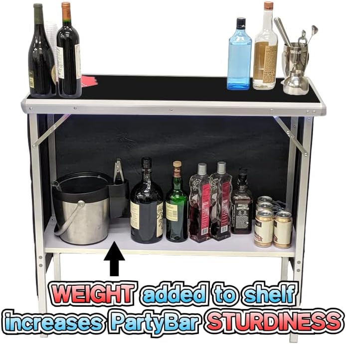 Barra fiesta plegable negra con estante y bolsa transporte