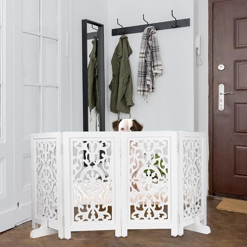 Puerta madera perros blanco antiguo plegable 26x52"