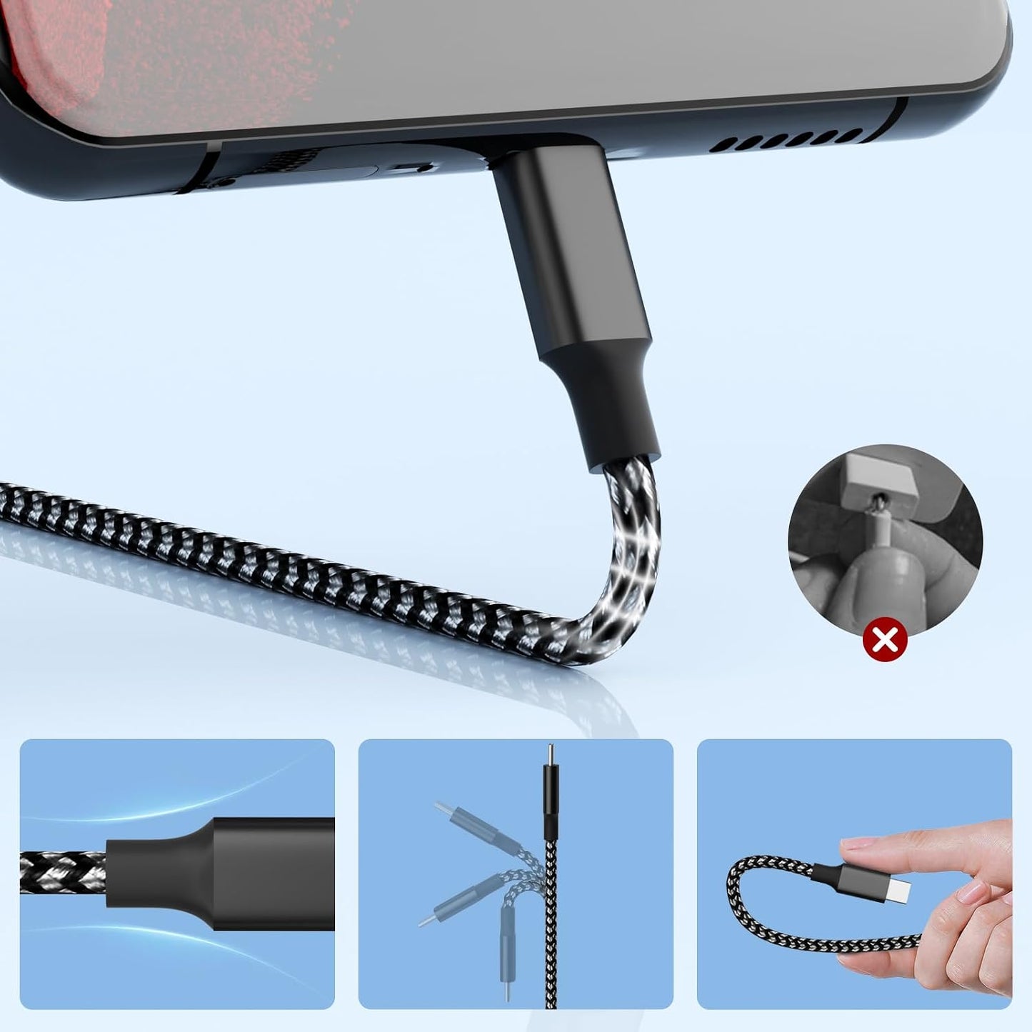 Cable USB C 100W 6.6pies carga rápida para Phone Galaxy