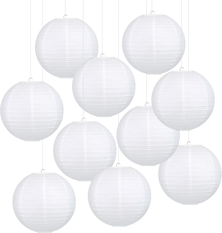 Linternas papel redondas blancas 6pulg 10uds