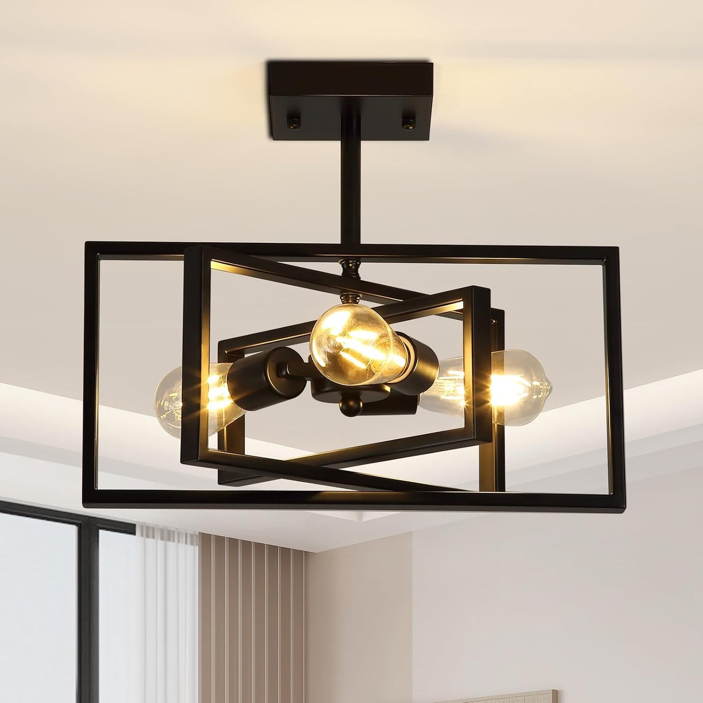 Lámpara techo industrial 3 luces E26 metal negro