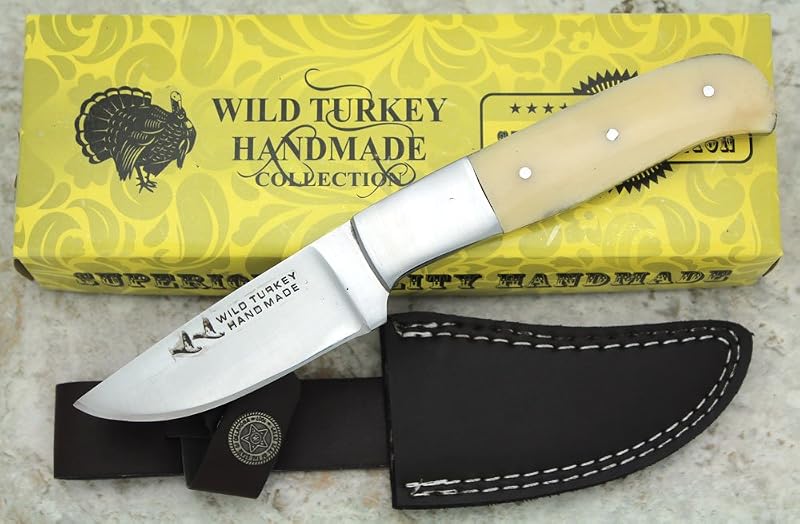 Cuchillo caza hoja fija hueso camel funda cuero
