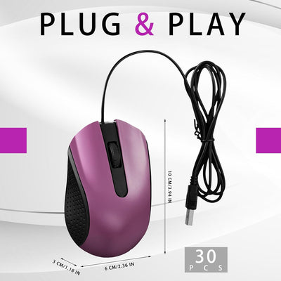 30 Mouse USB 3 Botones para PC Laptop Oficina Escuela Morado
