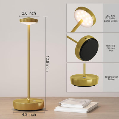Lámpara mesa LED inalámbrica recargable control táctil dorado