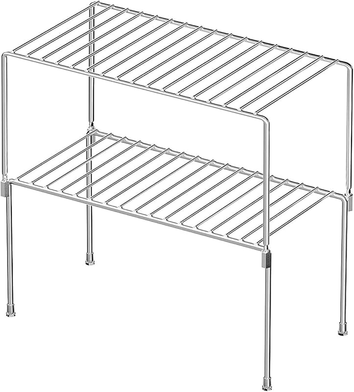 2 Pzas Estante Apilable Almacenamiento Cocina Cromado