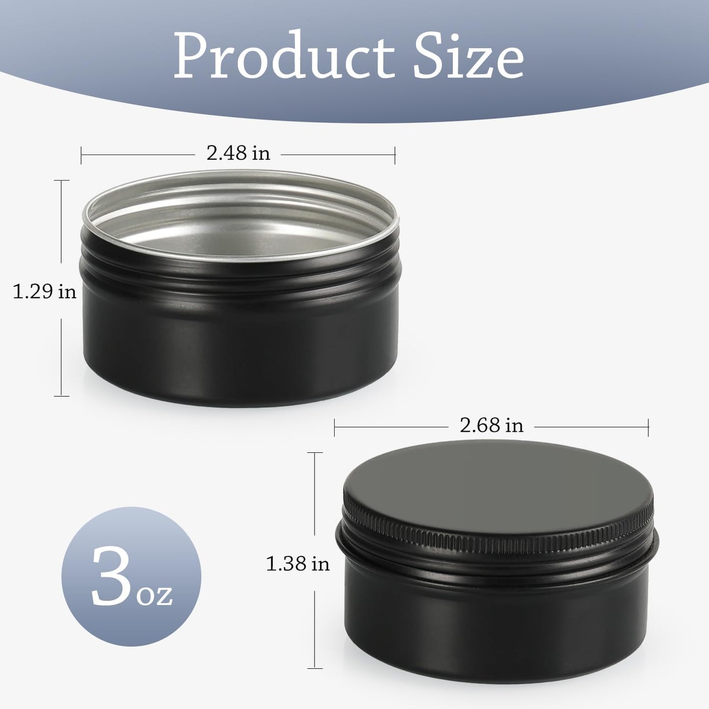 Recipientes aluminio negro 3oz con tapa rosca 40pzas