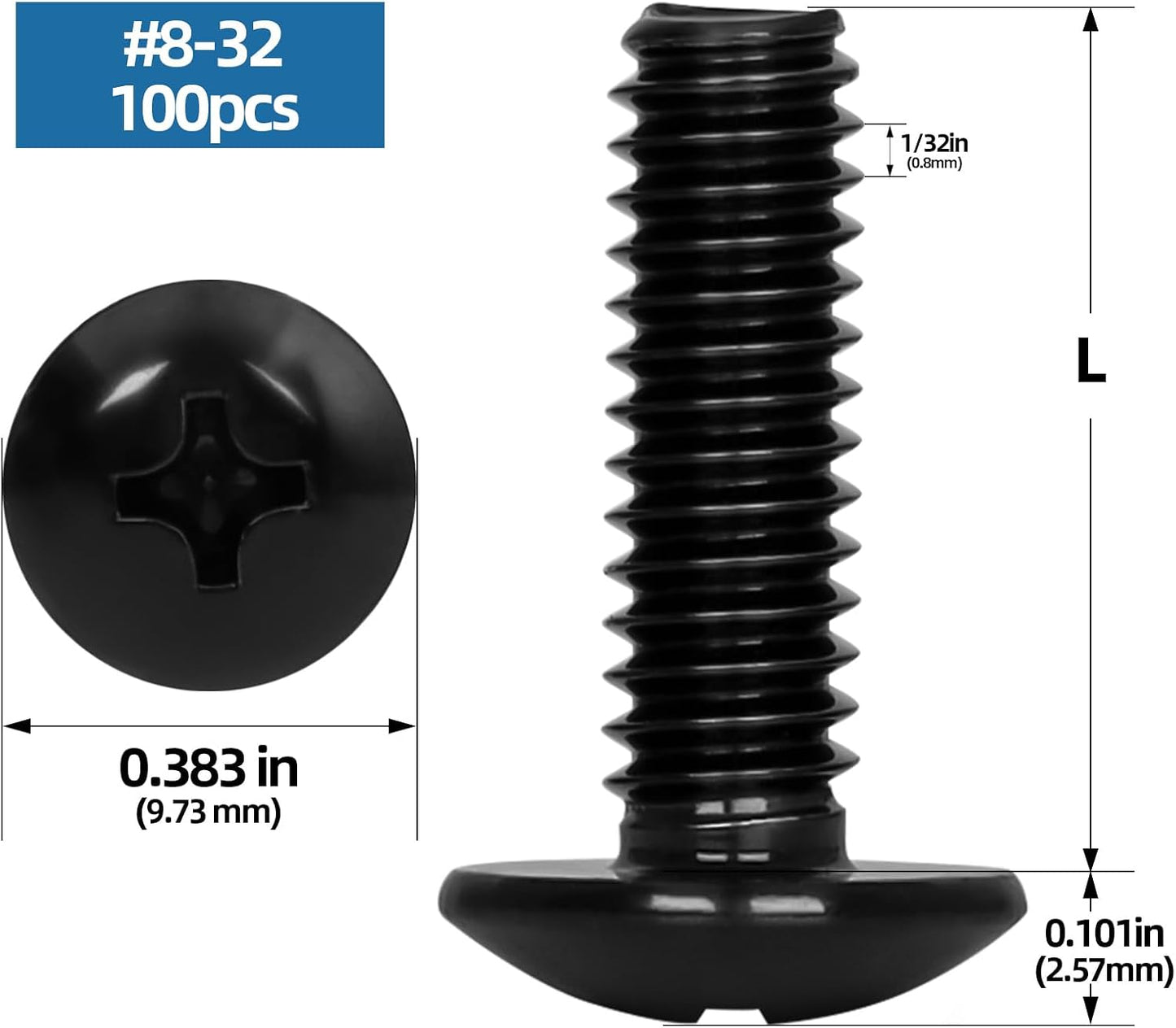 Tornillos #8-32 x 3/4 braguero acero inox 304 negro 100uds